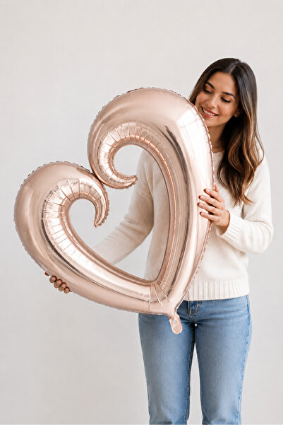 Baloncu Nene Large Size 1 Meter Rose Gold Heart Mid-Empty Foil Balloon Marria...