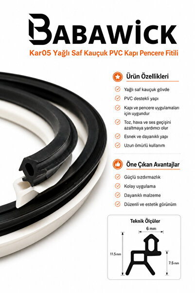 BABAWİCK Pure Rubber Kar-01/Ado-04 Door Window Seal 10 Meters White Repair Se...