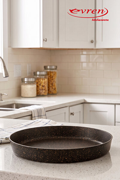 Evren 40 cm Gold Stone Granite Diamond Round Baking Tray 6.3 Lt, Non-Stick Ba...