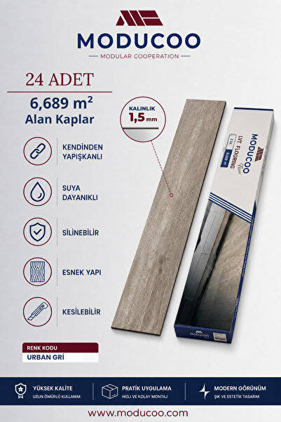 MODUCOO Urban Gri Kendinden Yapışkanlı PVC Parke 6,689 m² Su Geçirmez