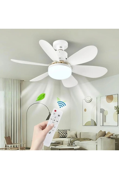 Choice1 مروحة سقف صغيرة بيضاء مع إضاءة LED بطول 52 سم مع جهاز تحكم عن بعد، مر...