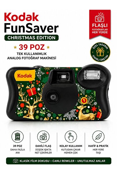 Kodak FunSaver Christmas Edition 39 Poz Flaşlı Tek Kullanımlık Analog Fotoğra...