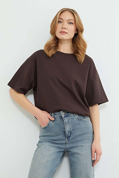 Fulla Moda Basic Bisiklet Yaka Oversize Tişört