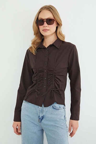 Fulla Moda Önü Büzgülü Slim Fit Gömlek