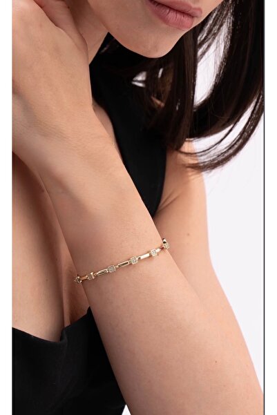XUPING JEWELRY 14K RENGİ KARE ZİRKON TAŞLI ÇELİK BİLEKLİK 17,5+1,5CM