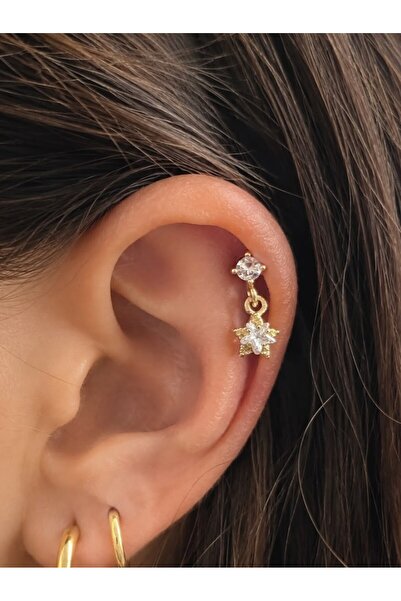 Arescollection ZİRKON TAŞLI YILDIZLI ARKASI DÜZ ÖNDEN TAKMALI TRAGUS HELİX KI...