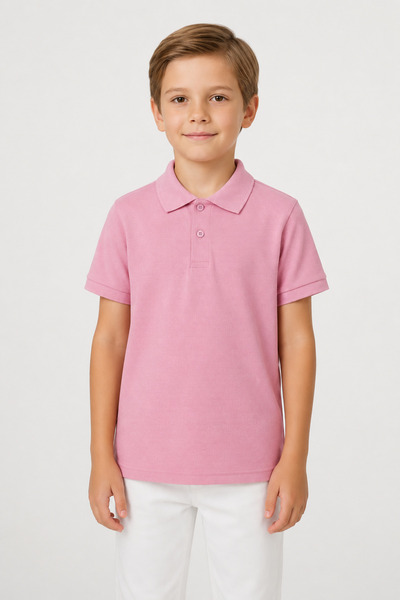 babixkids Boy's Soft Pink Collared Short Sleeve T-Shirt 23 April 19 May 29 Oc...