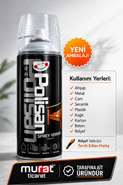 Polisan Vernik Sprey Akrilik Şeffaf Parlak 400 ml (rölyef tablo vb. için uygun)
