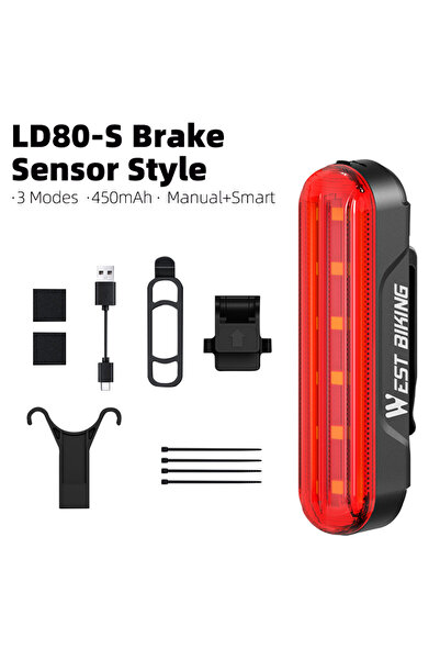 choice2 Brake Sensor Style WEST BIKING Bike Taillight Laser Brake Sensing Rea...