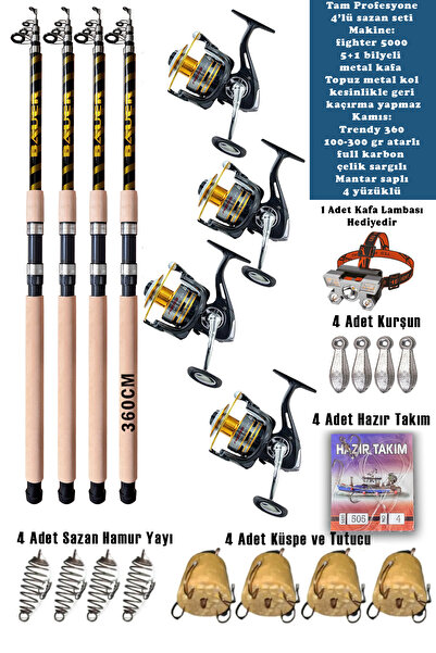 ALASTOR Profesyonel Sazan Olta Seti 4'Lü Set 100-300 Atarlı Olta Kamışı Vorte...