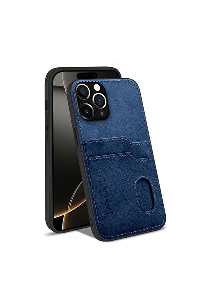 Zebana Apple iPhone 12 Pro Max Uyumlu Kılıf Kartlıklı Lüx Deri Kılıf Lacivert