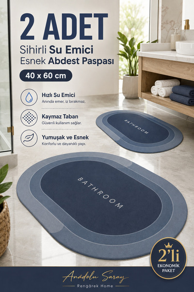 Anadolu Saray 2 ADET Sihirli Su Emici Esnek Diatom Oval Süper Su Emici Banyo ...