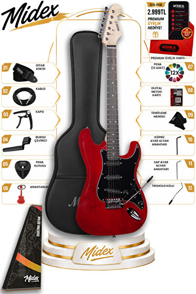 Midex Rph-30rd Gül Klavye Strat Kasa Sss Elektro Gitar Seti