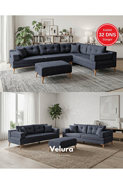 Velura Home & Living Zeri Modüler Yataklı Koltuk Takımı & 2 Adet Üçlü Kanepe ...