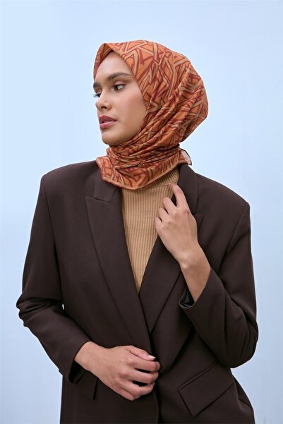 Silk Home وشاح قطني ناعم بنمط هندسي برتقالي اللون خفيف الوزن 90x90