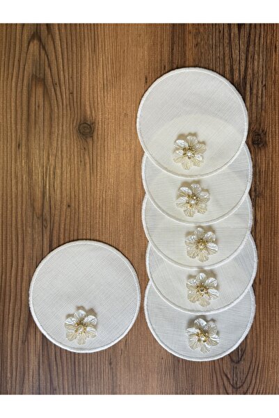 NURHAN HOME COLLECTION 6 Pieces of Ecru Round Coffee Napkins with Gold Daisy ...