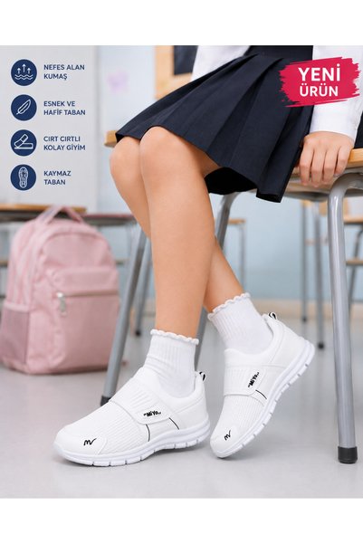 MOON CLOUD Tedy Unisex Çocuk Bağcıksız Cırtlı Rahat Esnek Günlük Sneaker Spor Ayakkabı ZYN124