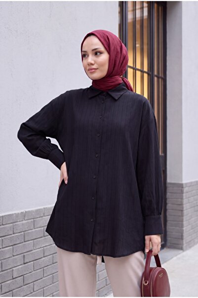 Modamorfo Classic Collar Buttoned Oval Cut Shirt - Black