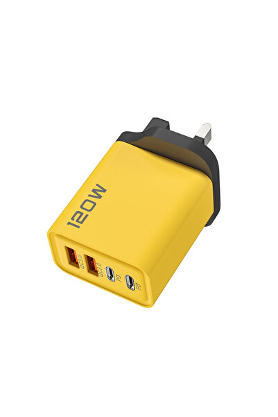 choice2 شاحن هاتف أصفر بريطاني 120 واط للشحن السريع بـ 4 منافذ، شاحن USB نوع ...