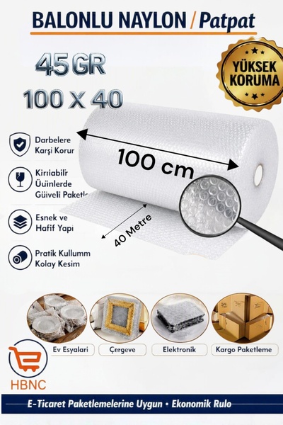 HBNC ( 40 Gram ) 100 cm X 50 Metre Balonlu Ambalaj Naylonu Pat Pat Baloncuklu...