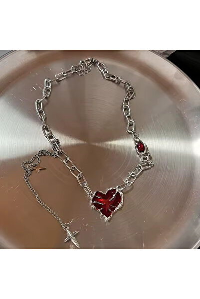 choice2 Style 3 Y2K Gothic Peach Heart Pendant Necklace, Trendy Women's Silve...