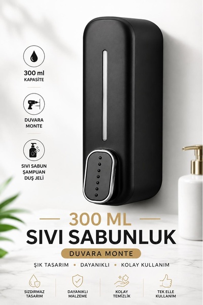 Kitchen Beauty 300ml Sıvı Sabunluk Duvara Monte Manuel Sabunluk Banyo Şampuan...