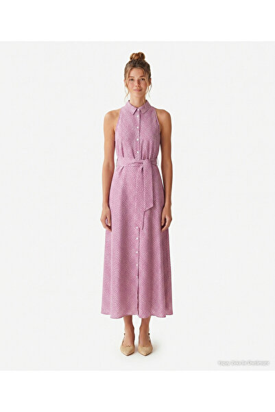 Yargıcı Slim Fit Shirt Collar Sleeveless Dress