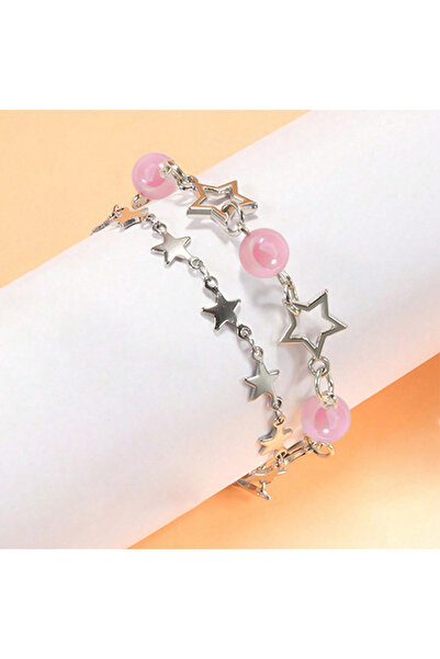 Choice Pink Y2K Celebrity Couple Bracelet Set, Imitation Pearl Star Friendshi...
