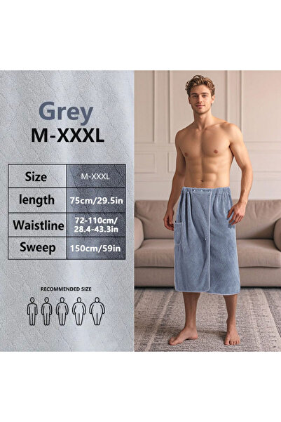 Choice GRAY suitable for M-XXXL Men's bath skirt bath towel plus size bath sk...