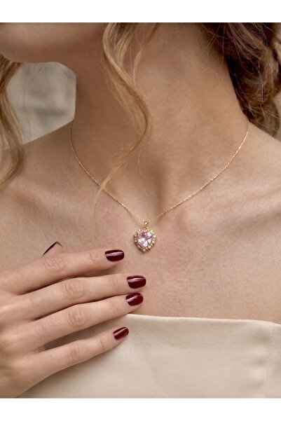 Beykan handmade Women's Gold Heart Crystal Stone Necklace with Stone Frame St...