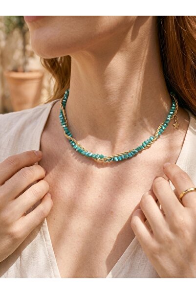 Beykan handmade Crystal Stone Gold Color Twisted Chain Double Necklace