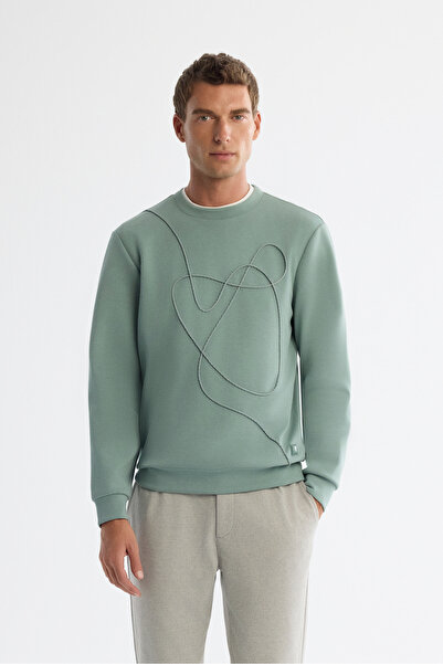 Avva Men's Mint Green Crew Neck Cotton Embroidered Regular Fit Sweatshirt A42...