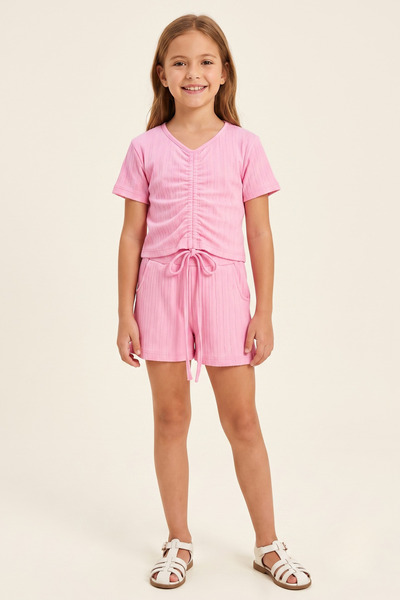 CRASSİ Girl's Shorts Set with Front Drawstring, Elastic Waist, Lace-Up, Combe...