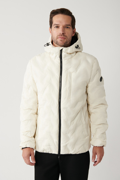 Avva Men's White Hooded Water Repellent Windproof Puffer Jacket with Carrying...