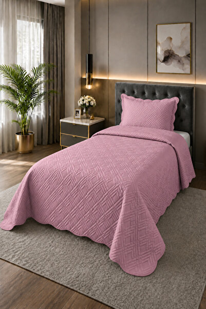 Bella Home غطاء سرير مخملي فردي من ليديا - لون وردي جاف