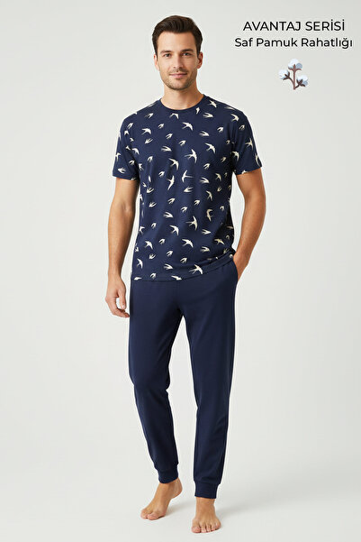 Aytuğ&Mısırlı Cotton Short Sleeve Pajama Set Navy Blue