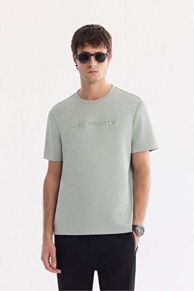 Avva Men's Mint Green Crew Neck Printed Bi-Stretch Interlock Regular Fit T-Sh...