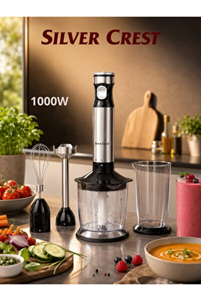 Silver Crest 4-in-1 Hand Blender with 1000W Power, 500ml Chopper, Whisk, and ...