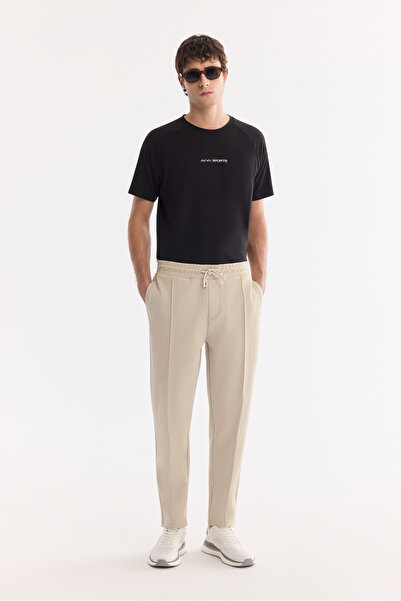 Avva Men's Beige Elastic Waist Lace-Up Quick-Drying Interlock Regular Fit Swe...