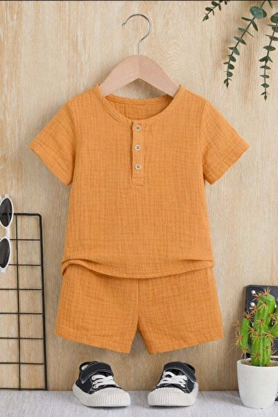 Bubito Unisex Baby&Child 100% Cotton Buttoned Muslin Top and Bottom Shorts Se...