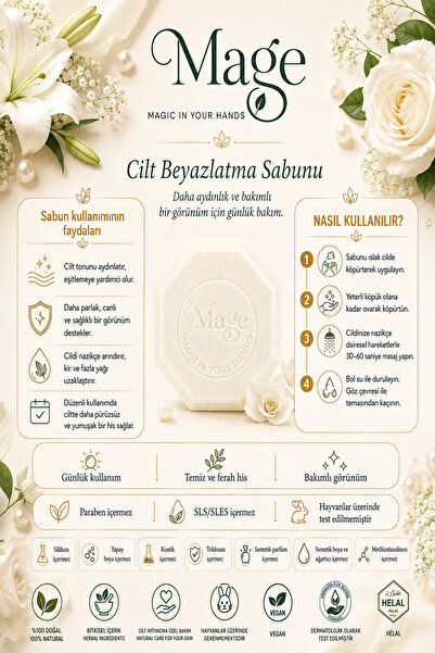 Mage Cosmetics Mage Doğal Beyazlatıcı Güzellik Sabunu 100 gram 1 adet hediyelik kutuda