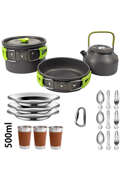 Choice Green-3x500ml Camping Cooking set Camping Cookware Travel Tableware Ou...