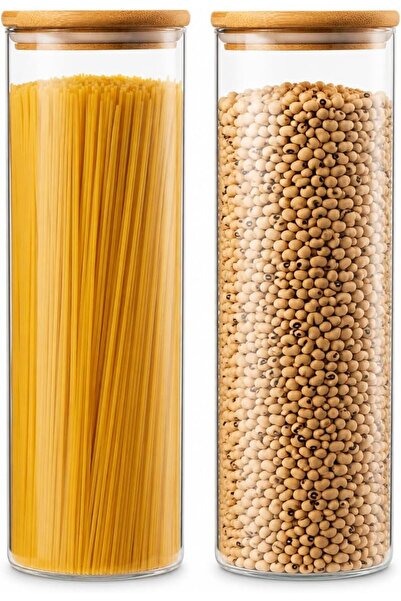 Blackstone 2-PCS Airtight Borosilicate Glass Storage Jar 1500mlwith Bamboo Li...