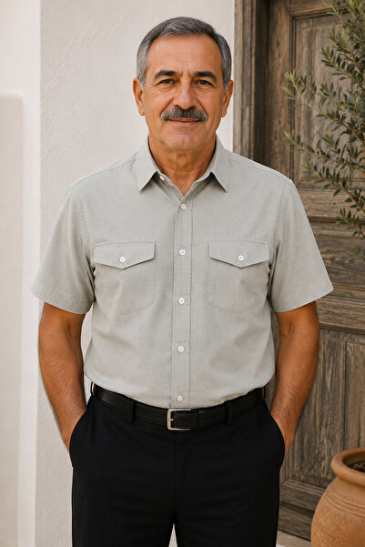 Beyome Erkek Beyaz Kısa Kollu Gömlek %100 Pamuk Çift Cepli Günlük Yazlık Raha...