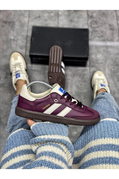 ARONA Lace-Up Unisex Sport Sneakers-Burgundy-Beige