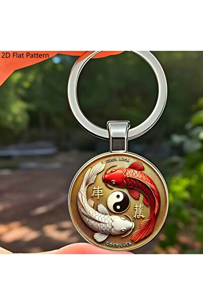 Choice 1pc 2D Flat Good Luck Koi Fish Yin Yang Keychain, Glass Fashion Access...