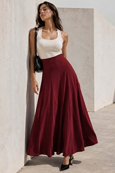 Madmext Burgundy Balloon Skirt Mg2319