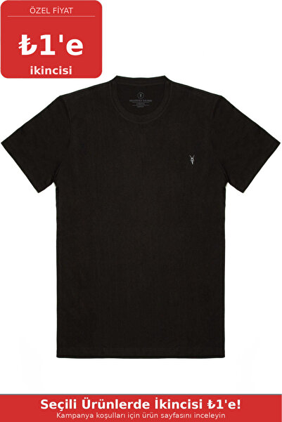 COMBİNE MİCHAİL Men's Black 100% Cotton Slim Fit Crew Neck Short Sleeve T-Shirt