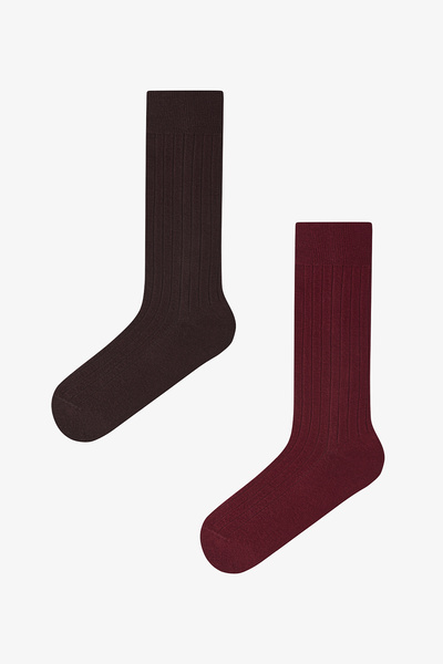 Penti Bitter Brown & Burgundy Self-Patterned Long Socks