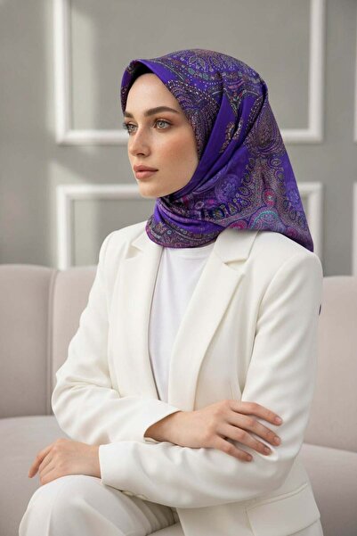 Vissona Eșarfă 100% mătase twill, cu model, culoare violet, 90x90 cm. Formă d...